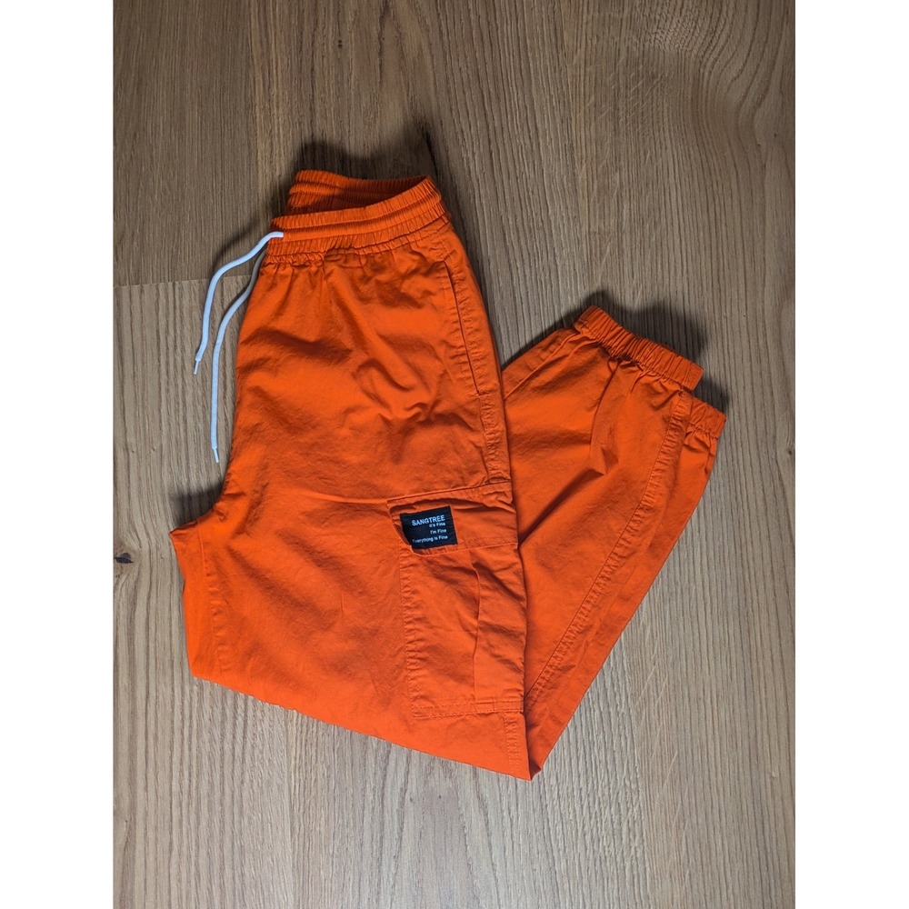 Sangtree Orange Cargo Jogger Pants Everything is Fine Patch Mens Medium